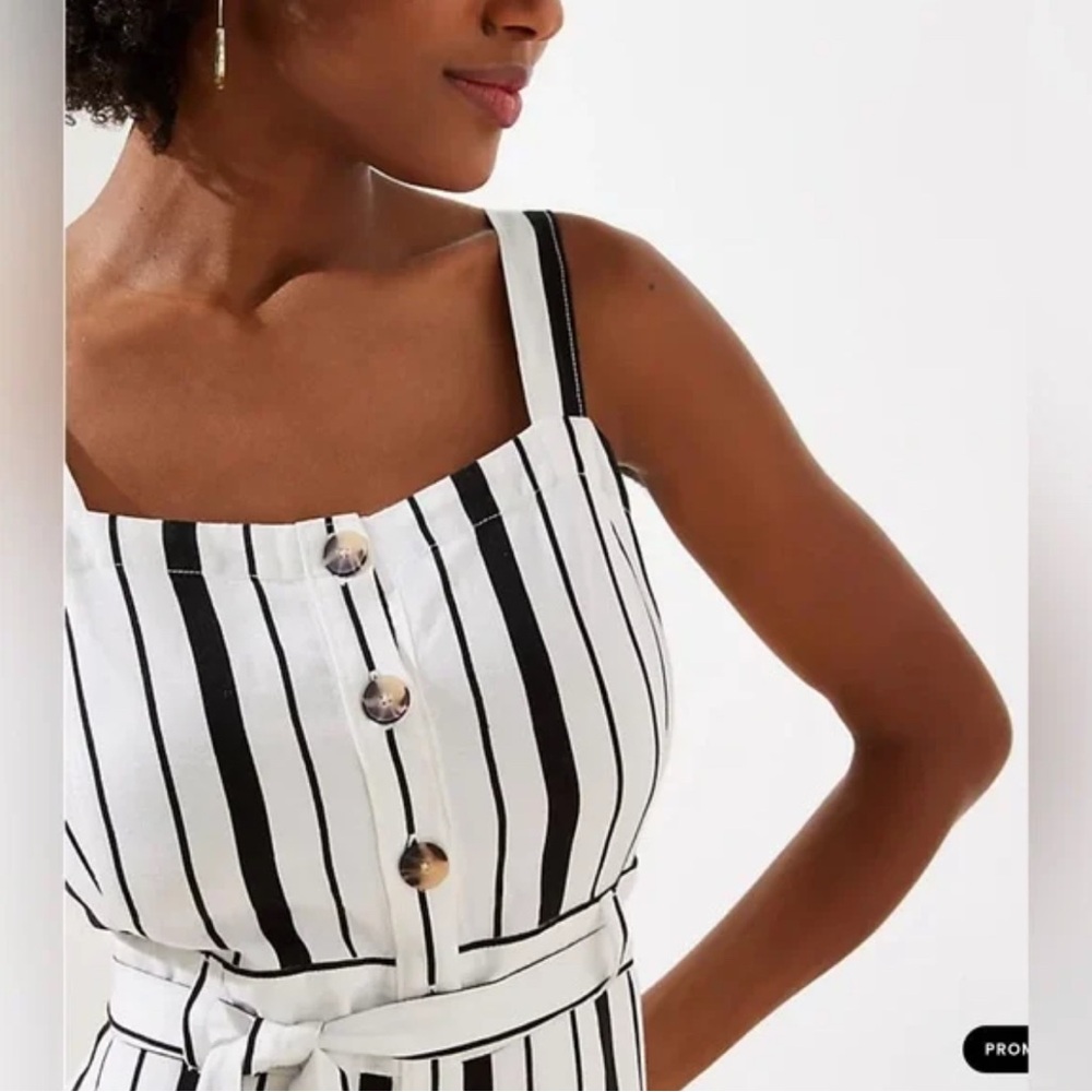 LOFT Striped Black and White Jumpsuit NWT Size 2 - Picture 3 of 7